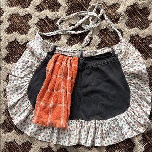 Handmade Apron with Orange Attached Hand Towel and Black Jean Material